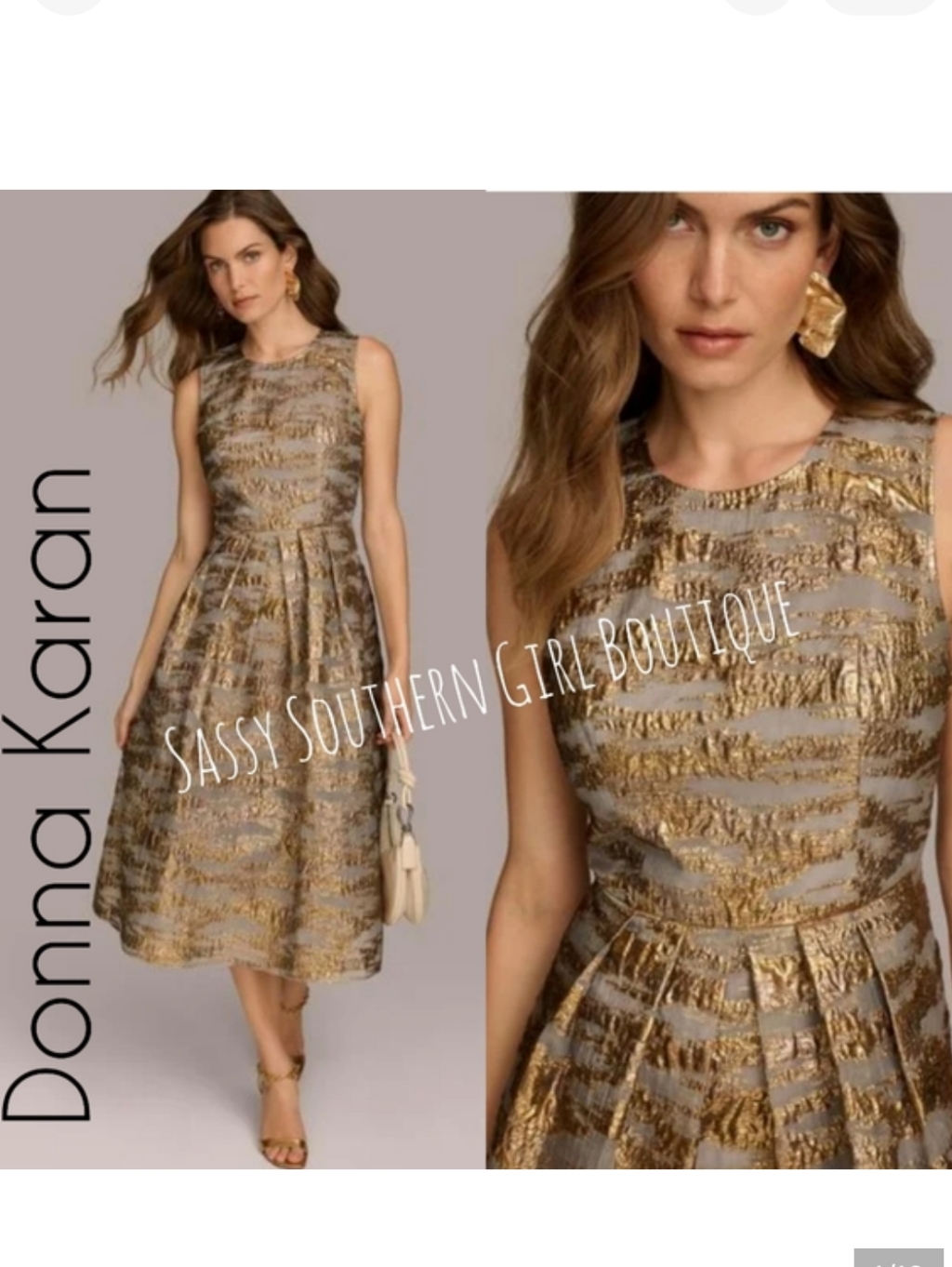 Donna Karan Black Label Metallic Bracade Midi Dress